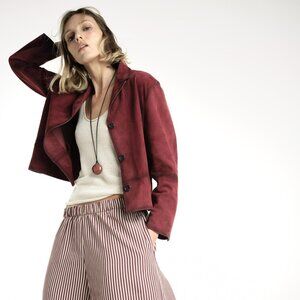 ZARA 100% SUEDE LEATHER BLAZER - ZW COLLECTION LIMITED EDITION WINE  XS NWT $359